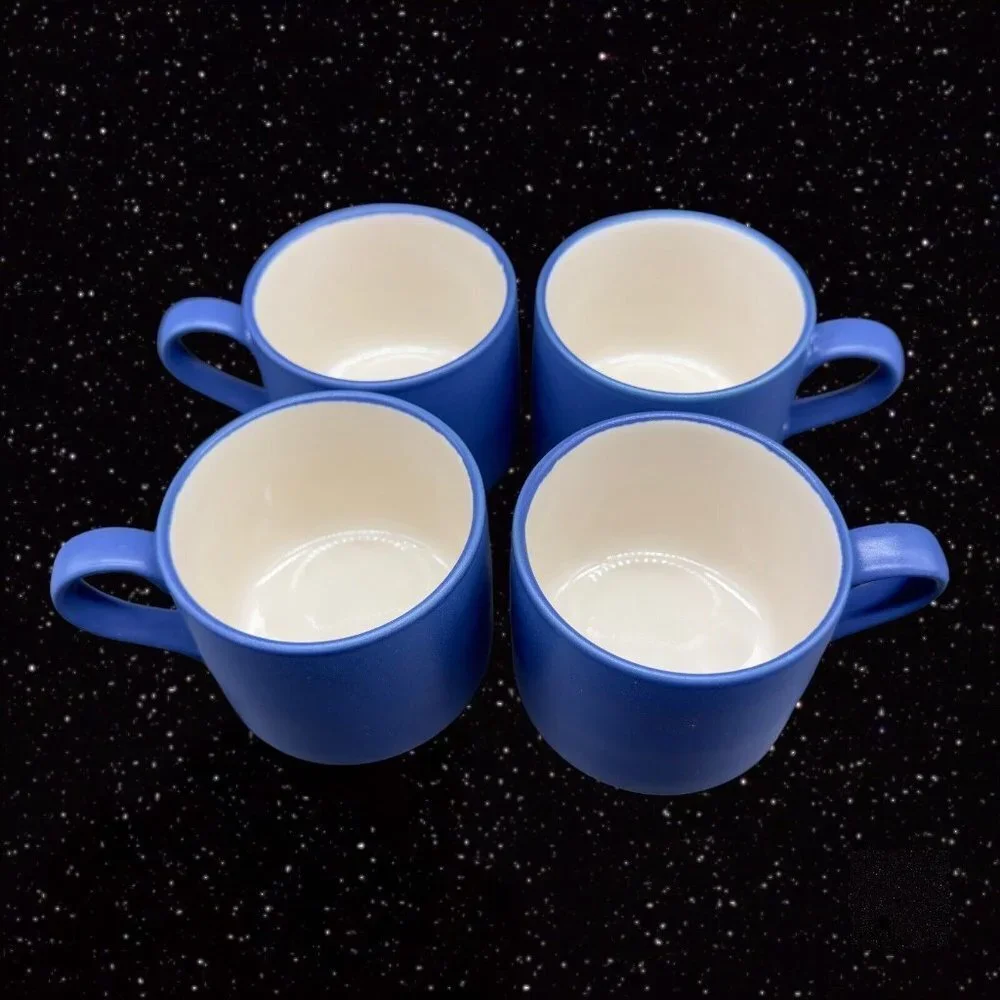 Pottery Barn Blue Coffee Mug Cup Set‎ 4 Japan Ceramic 2.5”T 4.25”W